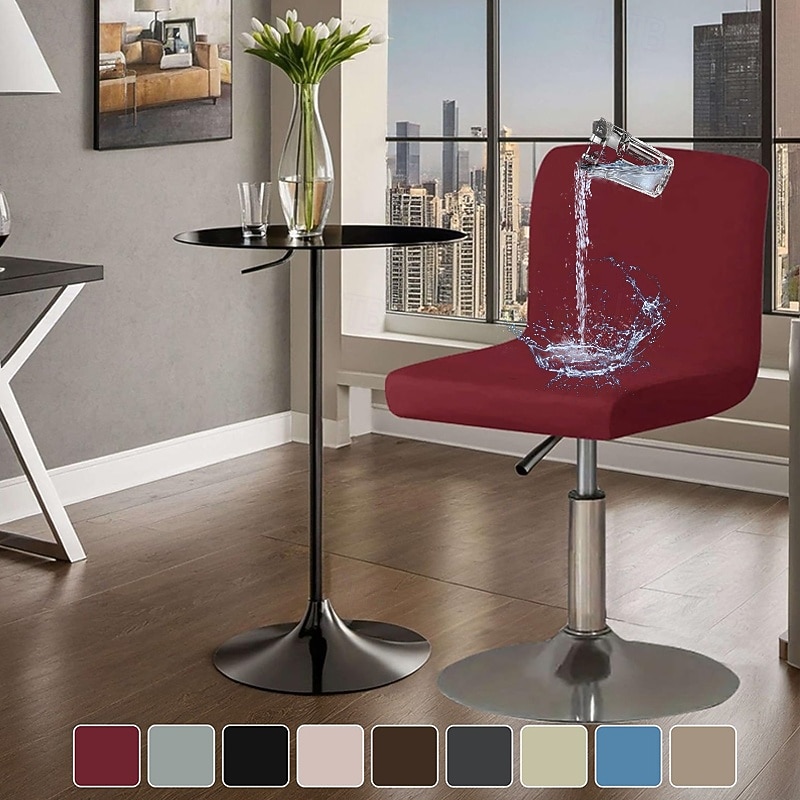 Water Resistant Milk Silk Chair Cover, Stretch Spandex Armless Square Swivel Bar Stool Chair Slipcover, Removable And Washable