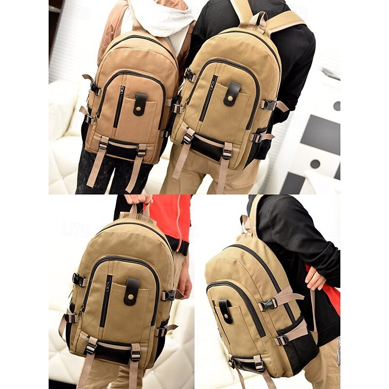 Men's Large Capacity Canvas Backpack – Vintage Style Travel Rucksack with Multiple Pockets and Buckle Straps for School, Work or Outdoor Adventures4