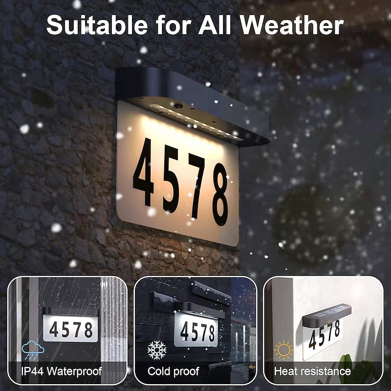 1 Pc Outdoor Solar Door Adress Lights IP44 Waterproof Warm Light White Light Street Sign Lamp Courtyard Street Corridor Lighting Wall Lights House Number Lights