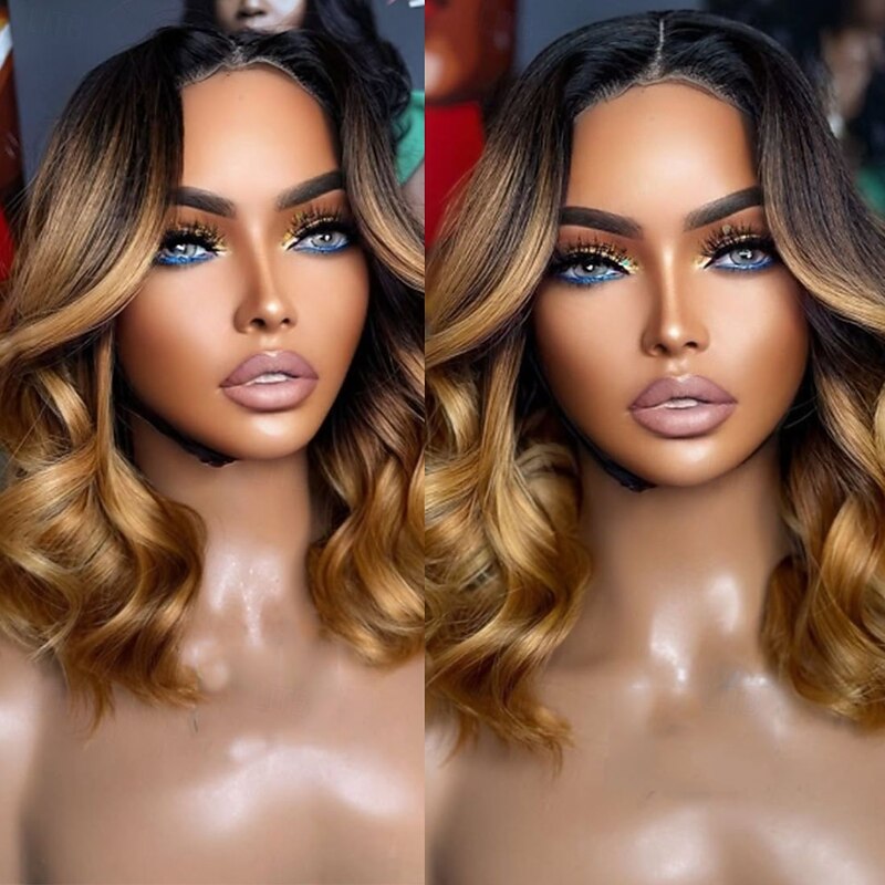 Brazilian Hair Short Remy Human Hair 13x4 Lace Front Wig Natural Hairline 100% Virgin Hair Ombre Colored 5X5 Lace Closure Glueless Wigs Pre-Plucked For wigs for women3