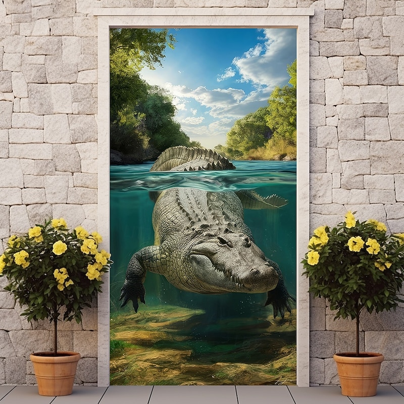 Animal Crocodile Door Decorations Door Covers Door Tapestry Door Curtain Decoration Backdrop Indoor/Outdoor Door Banner for Front Door Farmhouse3