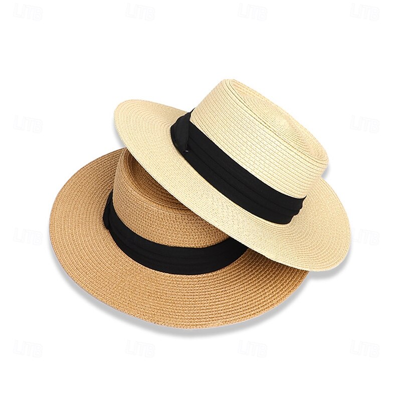 Retro Vintage 1950s Braid Sun Hat Ribbon Fancy Dress Women's Vacation Beach Adults' Hat Summer4