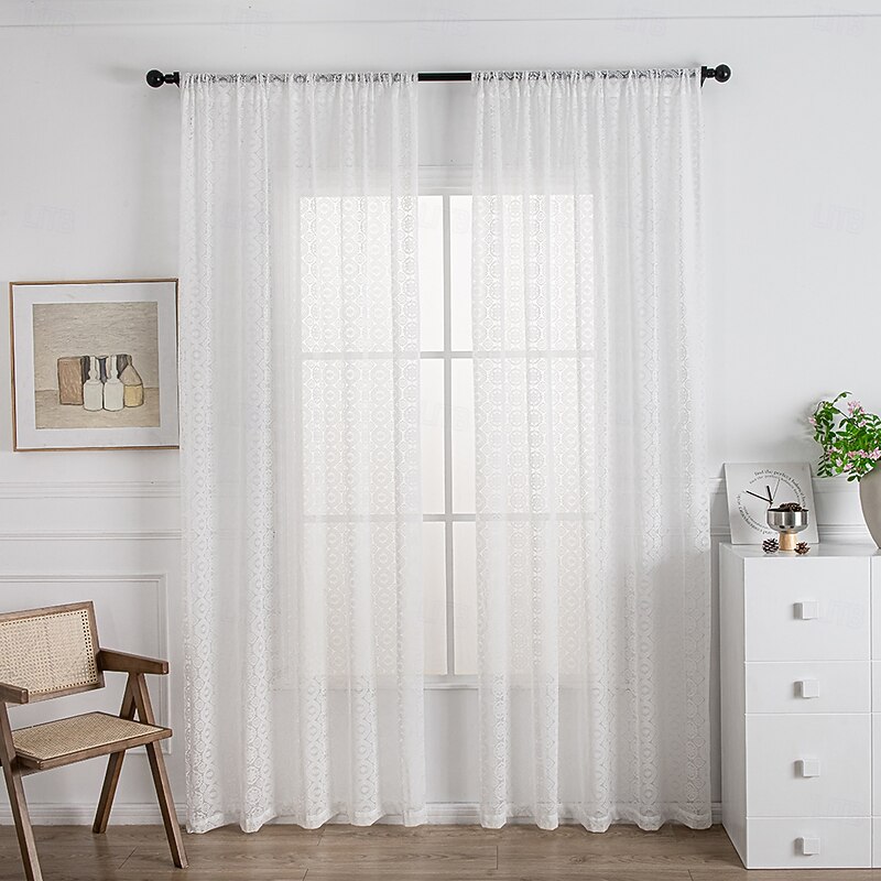 Home Boho Curtains for Bedroom, Window Treatments Bohemian Geometry Knitted Sheer Crochet Lace Vintage Cotton Drapes Tassels2