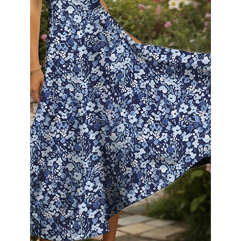 Women's Maxi Dress Casual Dress Sundress A Line Dress Summer Dress Vacation Vintage Ethnic Regular Fit Floral Graphic Short Sleeve Square Neck Red Blue Purple Green Summer Spring3