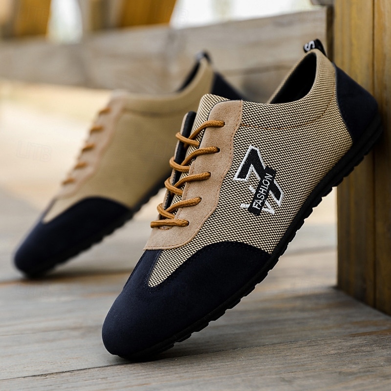 Men's Beige and Navy Lace-Up Sneakers – Breathable Nylon Sport Shoes for Active Lifestyles and Everyday Wear2