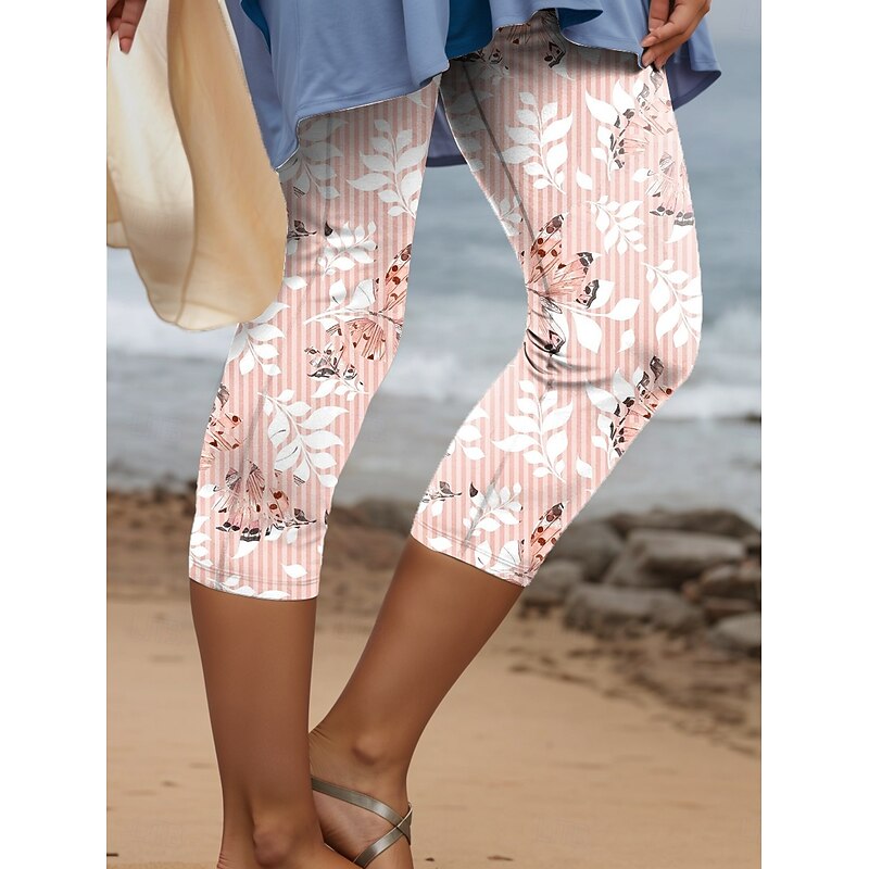 Women's Leggings Capri Pants High Elasticity Vacation Vintage Fashion Calf-Length High Waist Floral Graphic Geometic Printing Thermal Warm Breathable Soft  Outdoor Daily Pink Blue Purple Summer4