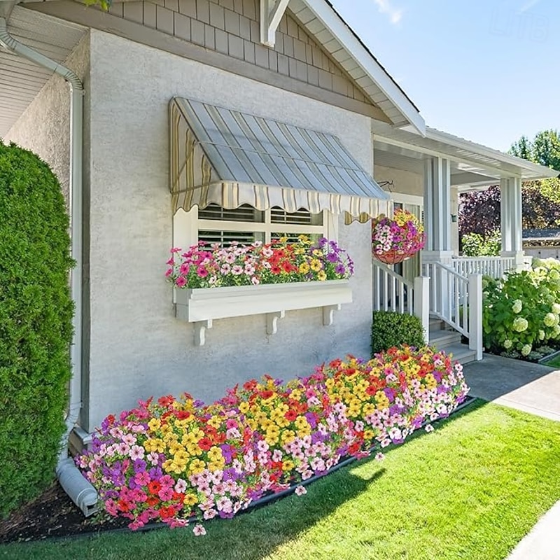 20 Bundles Artificial Flowers for Outdoors Decoration Fake Silk Flowers UV Resistant Faux Plants Artificial Daisy Eucalyptus for Spring Summer Garden Yard Porch Window Home Decor Mix Colors4