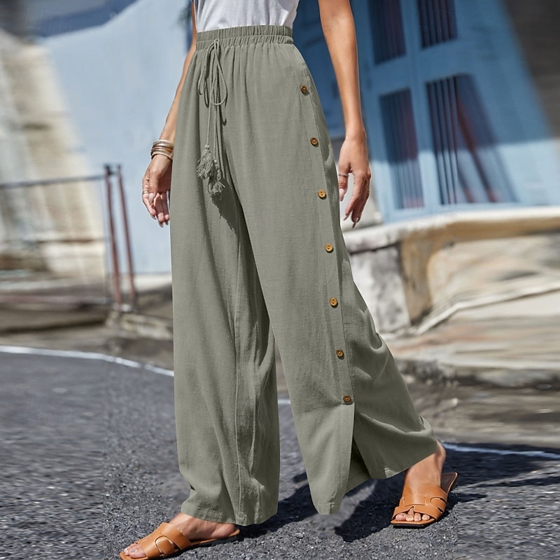 Women's Slacks Pants Trousers Casual Full Length Natural Plain Buckle Elastic Drawstring Design Outdoor Comfortable Holiday Daily Wear Weekend carmine Magenta Depression Green Grey Summer Regular Fit3
