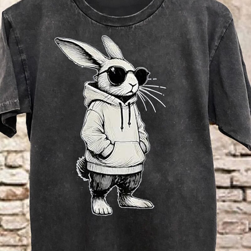 Mens Graphic T-Shirt: Cool Hipster Rabbit in Hoodie & Sunglasses Design, Lifestyle Apparel2