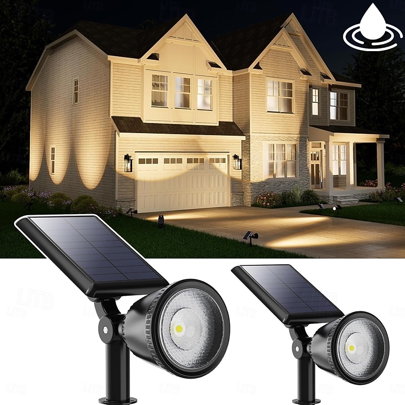 1/2pcs Outdoor Solar Powered Spot Lights Waterproof Bright LED Spotlights Outside Uplighting for Yard Flag Tree Lawn Garden Backyard House Driveway Super Focused Lens Spotlights Warm White