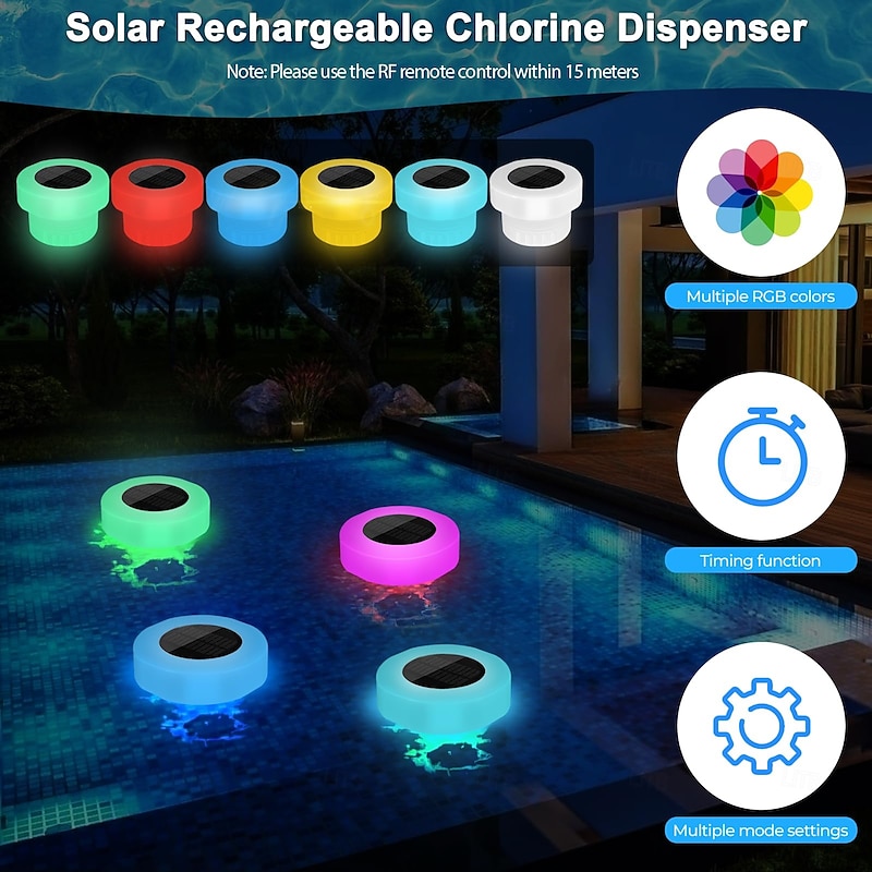 1 Pc Outdoor Solar Waterproof Swimming Pool Disinfection Box Rgb Color Changing Light Pool Fountain Floating Light Without Remote Control4