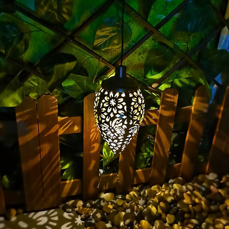 LED Solar Lanterns Rechargeable LED Hanging Metal Lantern Light Garden Yard Decor Lamp4