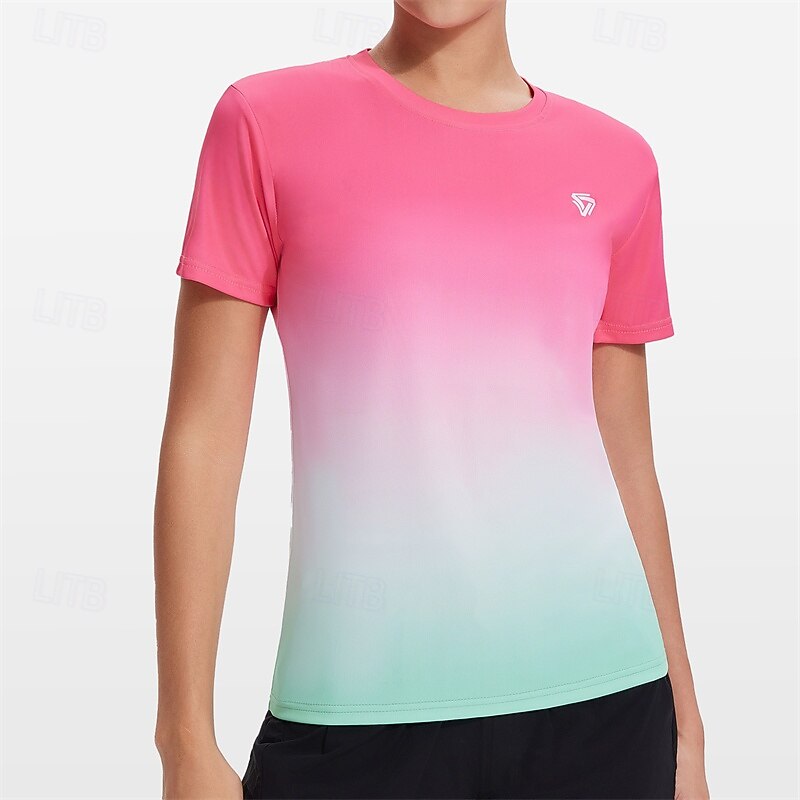 Women's Yoga Top Crew Neck Quick Dry Breathable Short Sleeve Sports Color Gradient Top For Gym Workout Dance Pickleball Activewear2