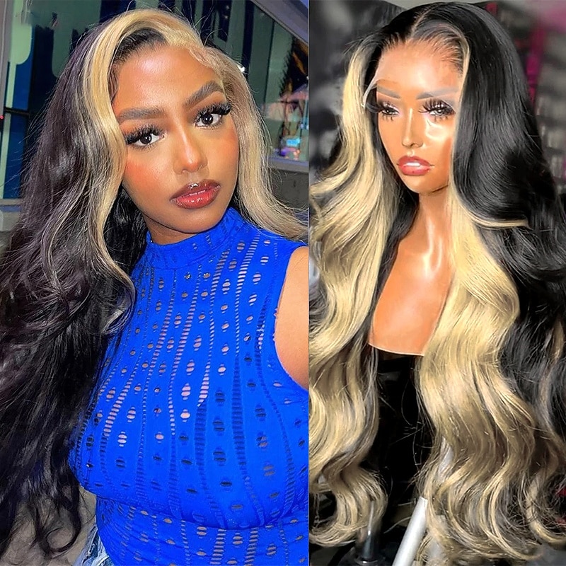 Highlights 1B/613# body Wave Human Hair 13x4 Front Lace Wig Human Hair 150%-180% Density With Baby Hair