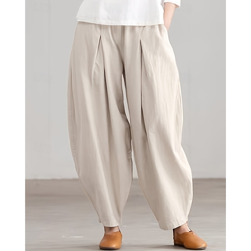 Women's Cotton Linen Pants Harem Pants Fashion Streetwear Comfort Full Length Mid Waist Plain Pocket Elastic Waist Comfy Outdoor Comfortable Street Daily Wear Going out Apricot Black Summer Spring