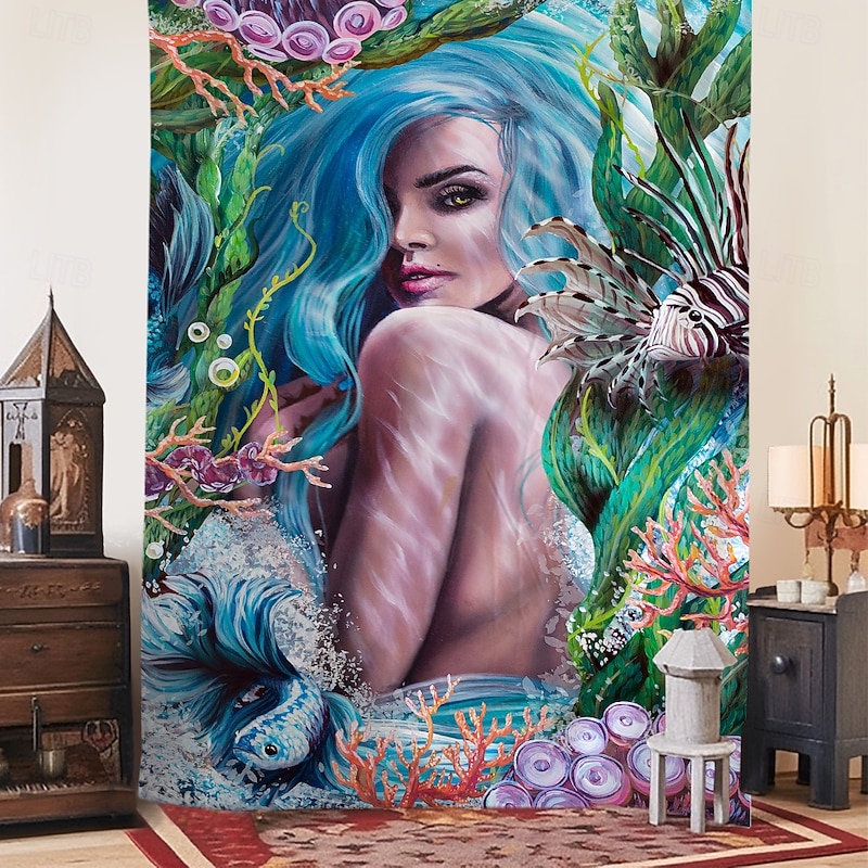 Dakota Daetwiler Hanging Tapestry Wall Art Large Tapestry Mural Decor Photograph Backdrop Blanket Curtain Home Bedroom Living Room Decoration "Glass Mermaid" - by Dakota Daetwiler2