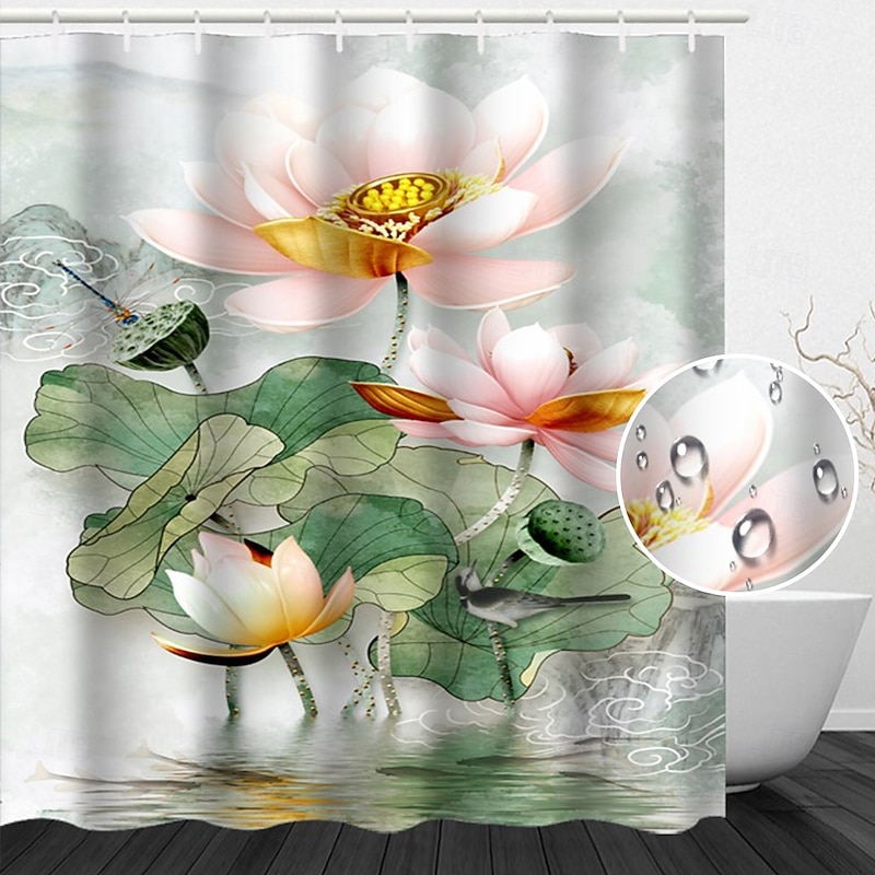 Shower Curtain with Hooks 180cm*180cm(70