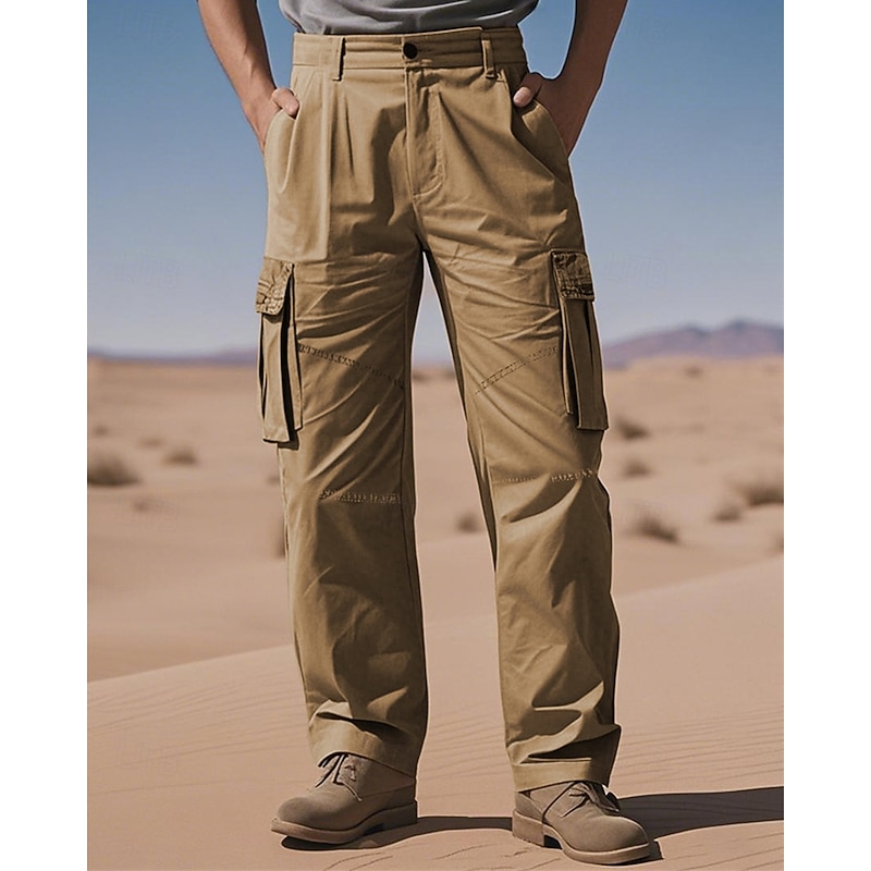 Men's Cargo Pants Trousers Multi Pocket Plain Wearable Camping & Hiking Workout Black Army Green2