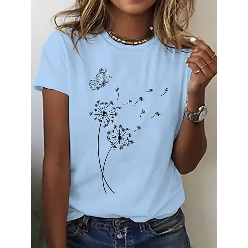 Women's T Shirt Floral Graphic Vintage Stylish Classic Short Sleeve Crew Neck Regular Tops Daily Weekend Print Black White Pink Blue Summer Spring2