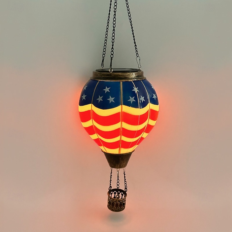 1pc, Hot Air Balloon Solar Independence Day Lantern with Flickering Flame Light, Outdoor Solar Hanging Lights for Garden Yard Patio, Holiday Decoration-American Flag Patriotic Lamp4
