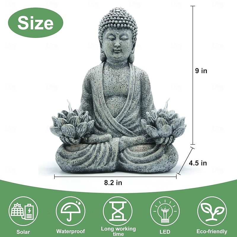 1 Pc solar powered meditation Buddha statue indoor and outdoor home garden decoration lamp Zen statue lights3