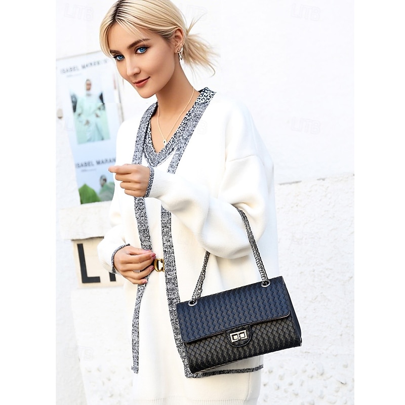 Women's 3-Piece Brown Woven Faux Leather Handbag Set – Elegant Tote, Crossbody Bag, and Wallet for Work, Travel, and Daily Use Black White Pink4