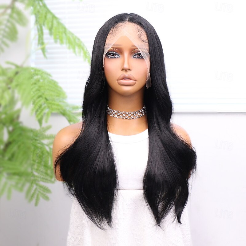 Synthetic Lace Wig Straight Style 20 inch Black Middle Part 13x4 Lace Front Wig Women's Wig Black2