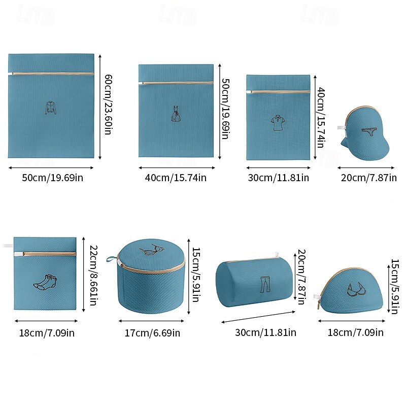 8 Pack Mesh Laundry Bags Set for Delicates Morandi Color Embroidered, Thickened Shape Retaining Machine Wash Bags for Lingerie, Jeans, Blouse, Stocking, Bra Ideal for Home & Hotel Use2
