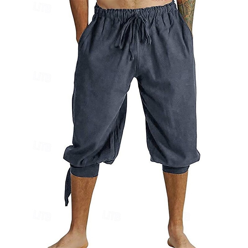 Men's Shorts Cotton Linen Shorts Summer Shorts Beach Shorts Pocket Drawstring Elastic Waist Plain Comfort Breathable Knee Length Vacation Holiday Beach Hawaiian Boho Black White Micro-elastic