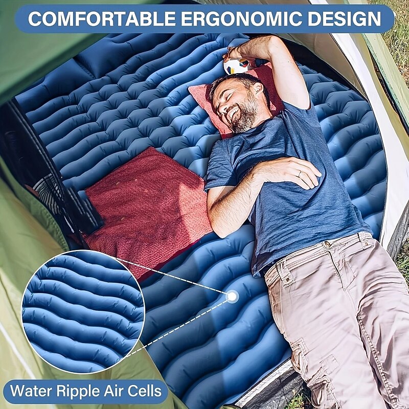 Self Inflating Double Sleeping Pad | 2 Person | Self Inflating Extra-Thick | Pillow Built-in Foot Pump Inflatable | Backpacking, Hiking, Traveling, Tent, Portable Camping Mat2