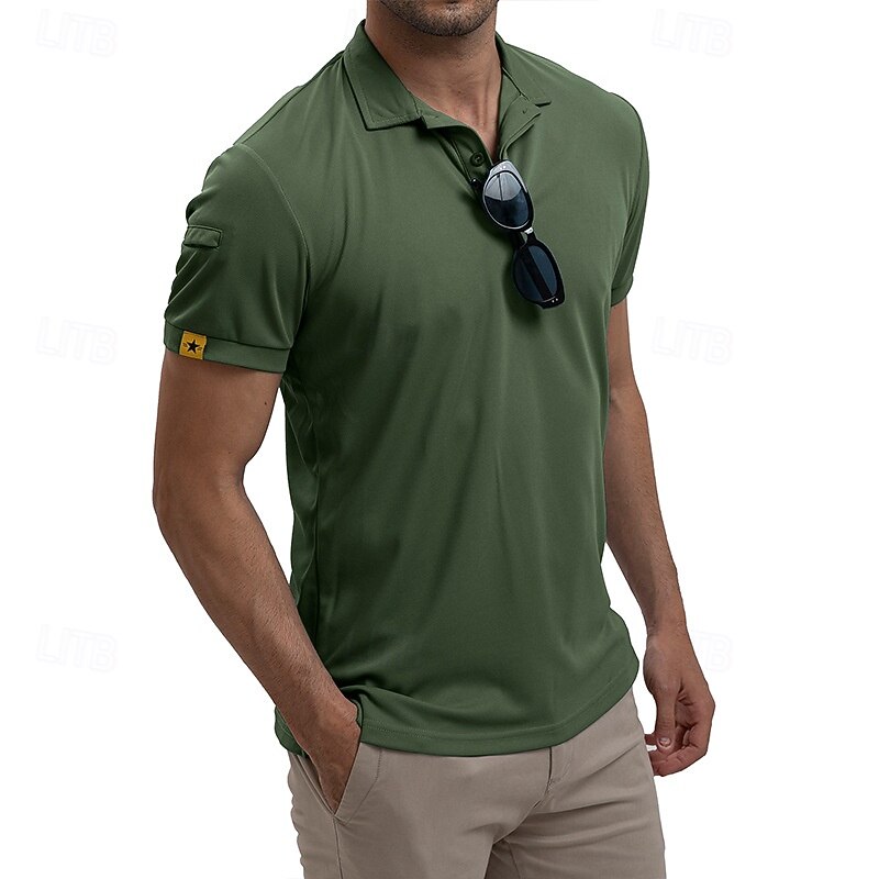 Men's Golf Shirt Golf Polos Shirts Work Casual Lapel Short Sleeve Basic Modern Plain Patchwork Buttons Summer Regular Fit Blue Sky Blue Army Green Golf Shirt