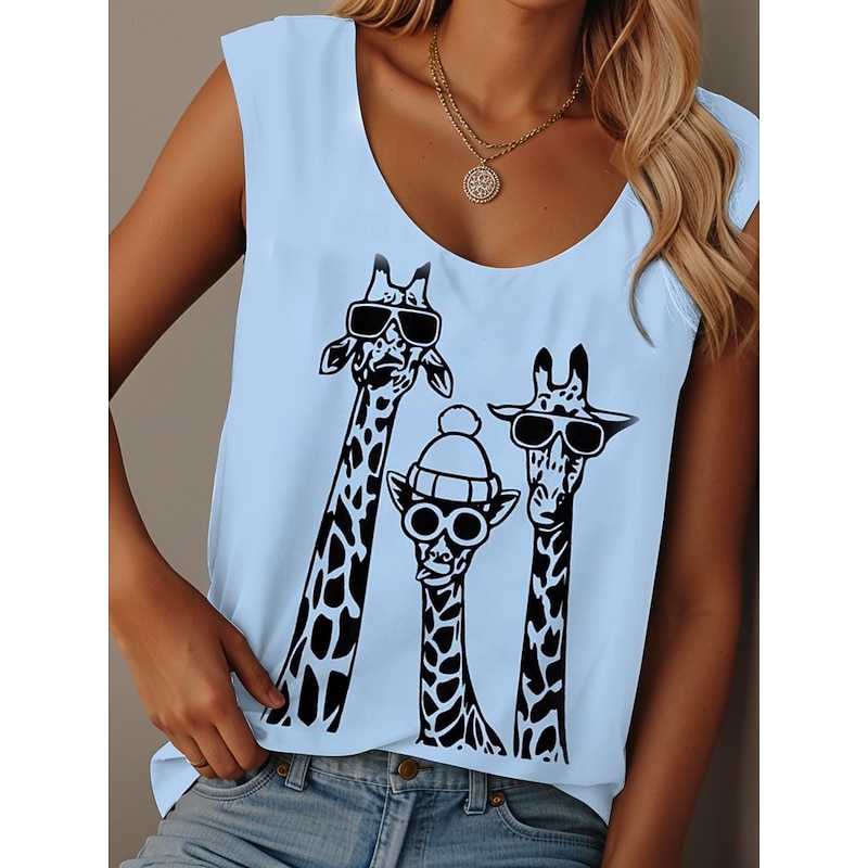 Women's Camisole Tank Top Graphic Animal Graffiti Daily Casual Sleeveless Crew Neck Scoop Neck Regular Tops Daily Print Black White Pink Blue Purple Summer3