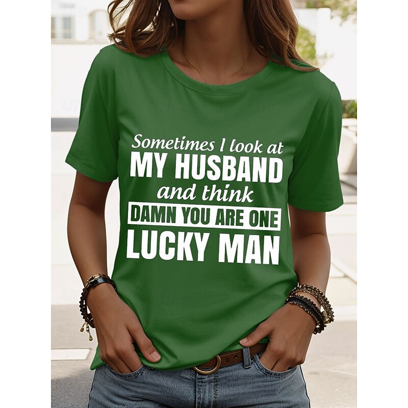 Women's T Shirt Graphic Letter Vintage Stylish Casual Short Sleeve Crew Neck Round Neck Regular Tops Daily Weekend Print Black Blue Purple Green Summer3