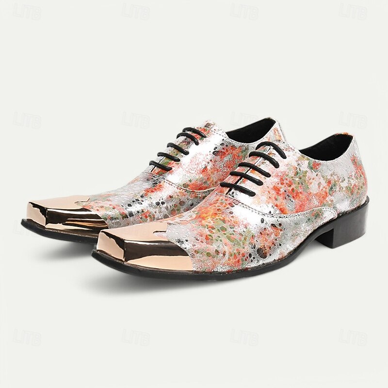 Men's Floral Printed Patent Leather Oxford Shoes – Colorful Prom and Wedding Dress Shoes with Metal Toe Cap2