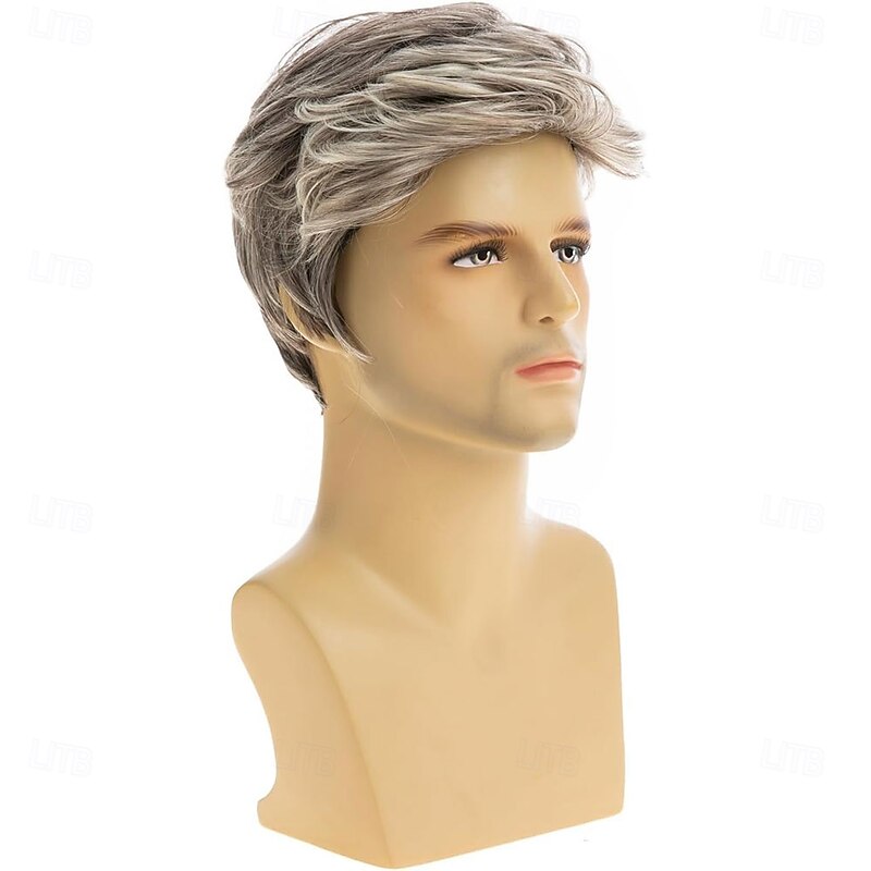 Men Wigs Short Gray Wig Synthetic Heat Resistant Natural Halloween Cosplay3