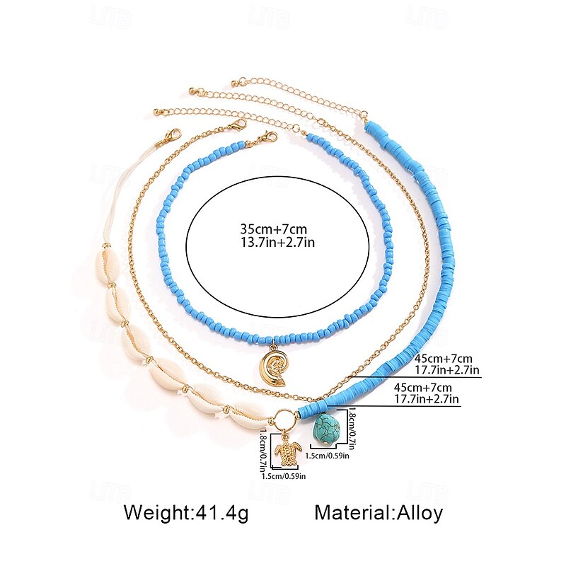 Women's Boho Layered Shell and Bead Necklace Set – Beach-Style Turquoise Pendant and Gold Charms for Summer Vacations and Festivals4