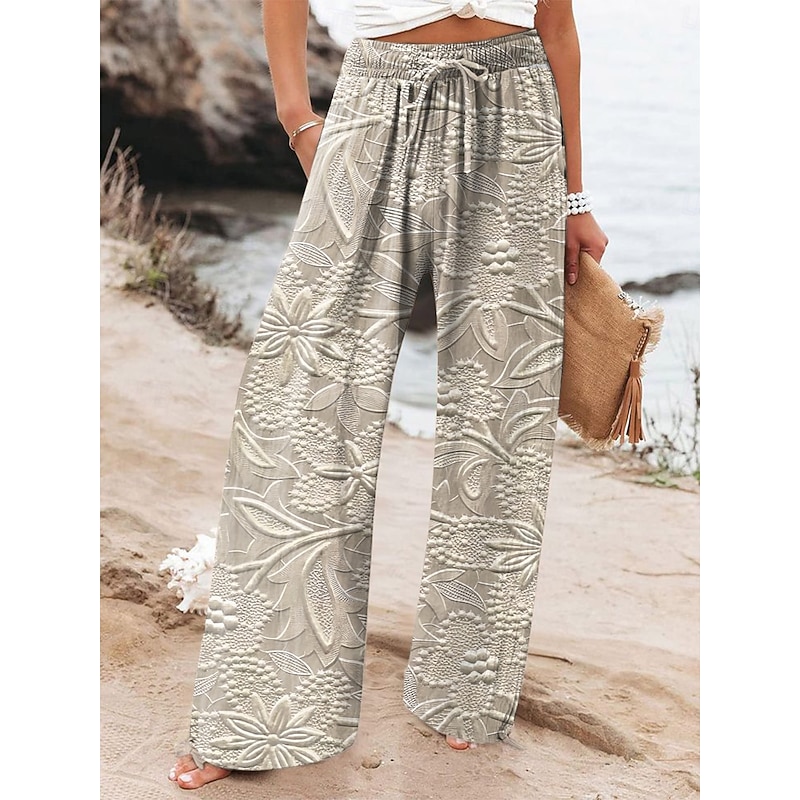 Women's Wide Leg Chinos Baggy Pants Vacation Vintage Fashion Full Length High Waist Floral Graphic Printing Thermal Warm Soft Breathable Micro-elastic Vacation Street Causal Black Pink Light Brown