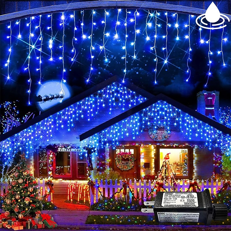 1 Pack Icicle Christmas Lights, 10M 400 LED 8 Modes and Timer With 60 Drops, Icicle Christmas Lights with Timer, Waterproof Connectable Outdoor String Lights for Holiday, Wedding, Christmas