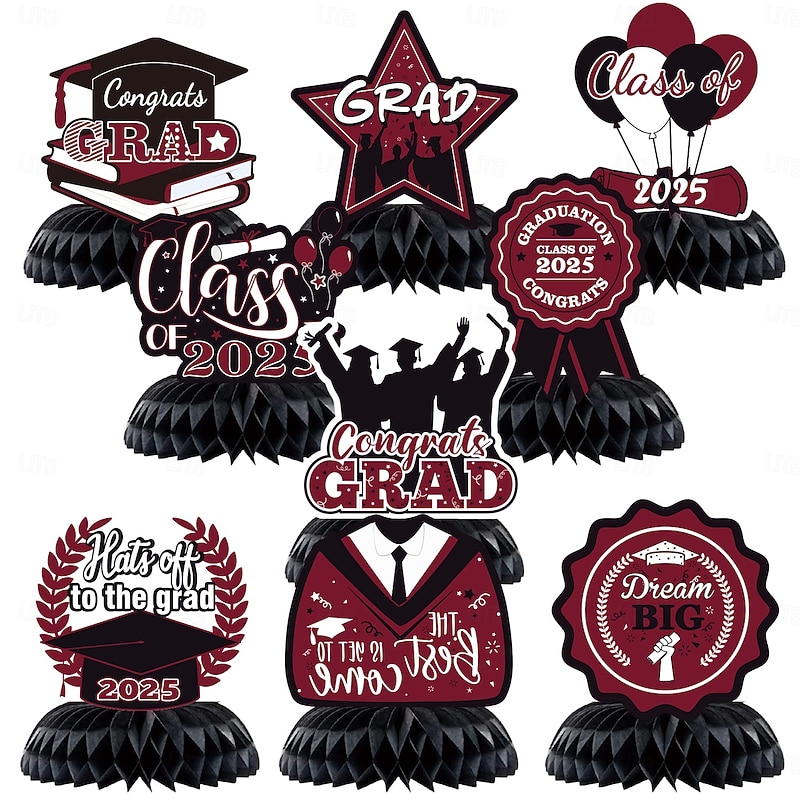 9PCS Graduation Party Decorations Class of 2025 Congrats Grad Table Centerpiece Congratulate Graduation Honeycomb Table Toppers for Graduation Party Supplies3