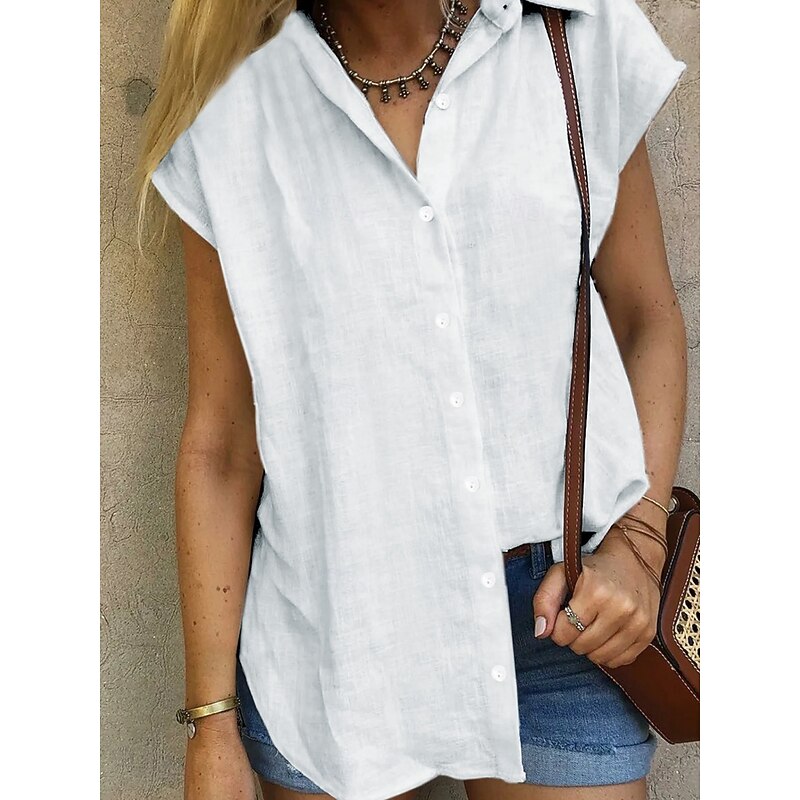 Women's Shirt Button Down Blouse Solid Color Plain Basic Casual Short Sleeve Shirt Button Down Blouse Collar Regular Tops Daily Buttons Black White Pink Wine Summer Spring4