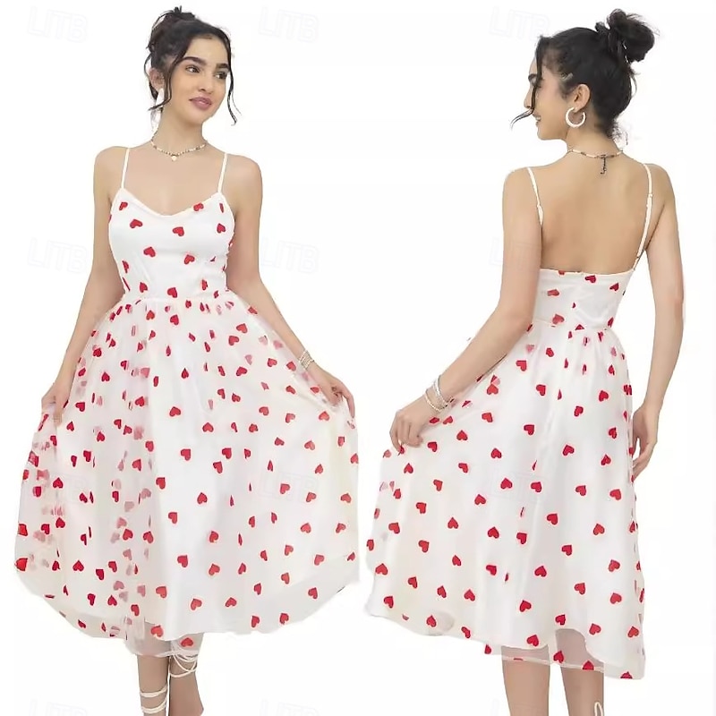 Retro Vintage 1950s Sparkle Midi Cocktail Dress Flare Dress Heart Fancy Dress Women's Vacation Homecoming Party & Evening Adults' Dress Summer