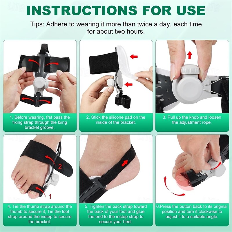 Bunion Corrector for Women Big Toe, 2PCS Bunion Corrector, Adjustable with Non-Slip Big Toe Separator for Right and Left Foot Correction(Black)4