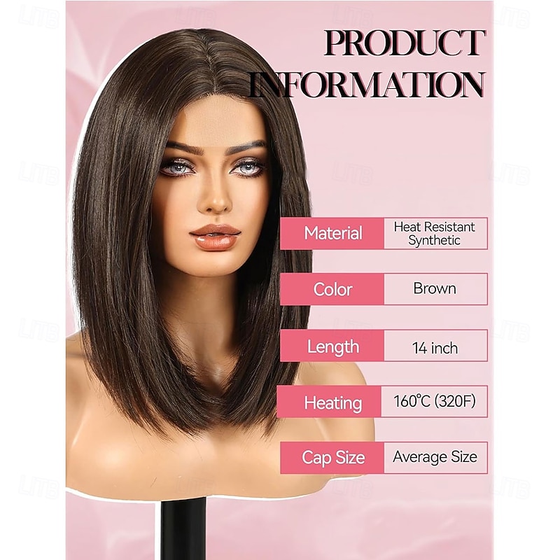 Bob Wigs for Women Middle Part Bob Style Heat Resistant Fibre Synthetic Heat Resistant Wigs Ligt Brown Color3