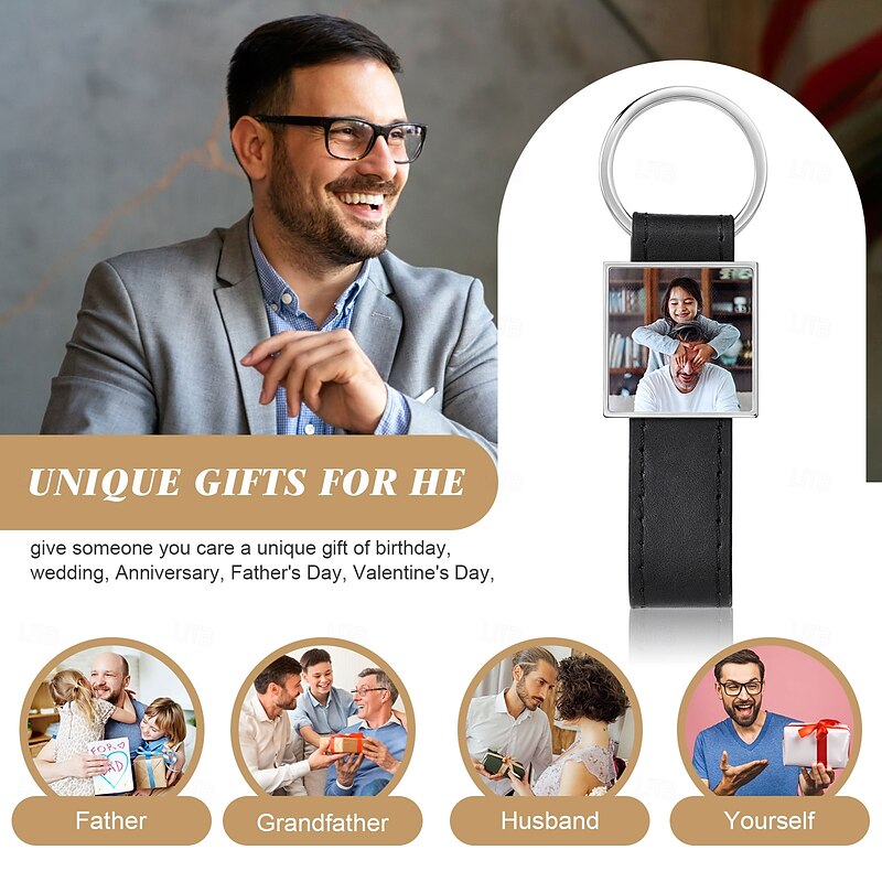 Personalized Photo Leather Keychain Custom Best Gift for Dad, Custom Picture Key Ring for Father's Day, Birthday, Christmas, Anniversary, Valentine's Day3