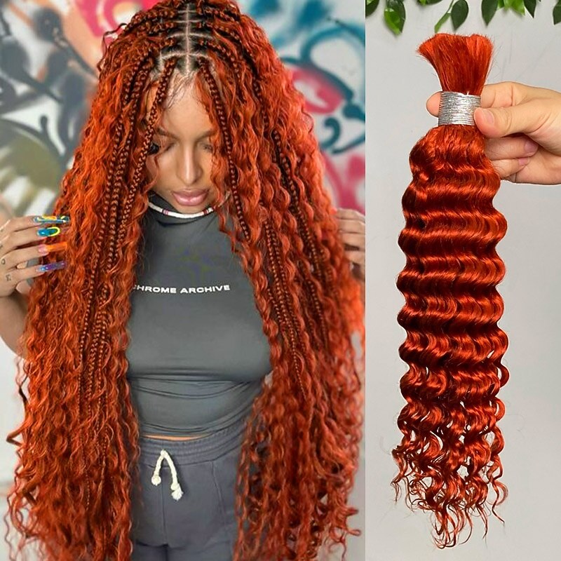 Ginger# Bulk Hair  Human Hair Extension Deep Wave 1 Bundle Human Hair 12-28 Inch