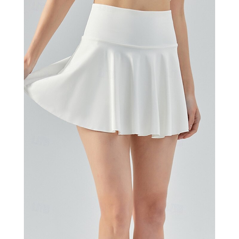 Women's Solid Colored Tennis Skirts Tennis Skirts with Shorts Pleated Side Pockets Stretchable Tennis Golf Pickleball Bottoms White Tennis Clothing