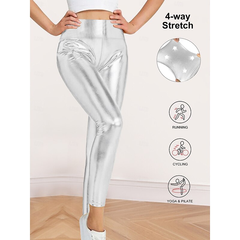 Retro Vintage 1970s Ankle Length Leggings PU Trousers Disco Shiny Latex Patent Metallic Fancy Dress Women's Halloween Carnival Pride Parade Pride Month Adults' Pants All Seasons2