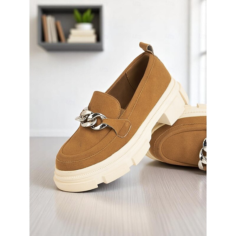Women's Platform Loafers with Chain Detail – Trendy & Fashionable Style for Workdays & Semi-formal Occasions3