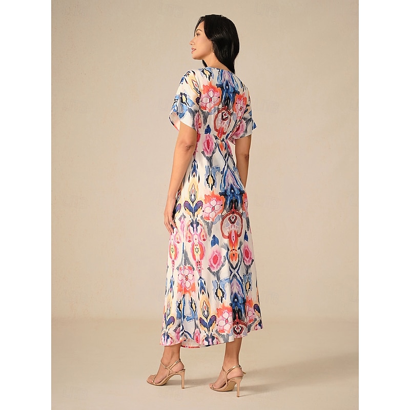 Women's Maxi Dress Sheath Dress Elegant Wedding Party Regular Fit Graphic Short Sleeve V Neck Pink Spring2