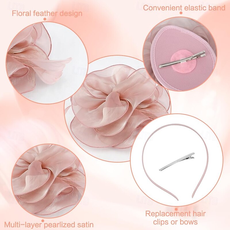 Fascinators Hat Flower Mesh Multi Color Feathers Ribbons on Headband and Clip Tea Party Headwear for Girls Women3